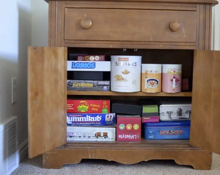 food storage in an end table or cabinet