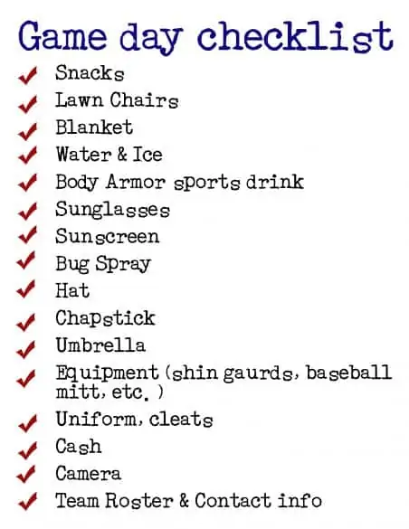 game day checklist