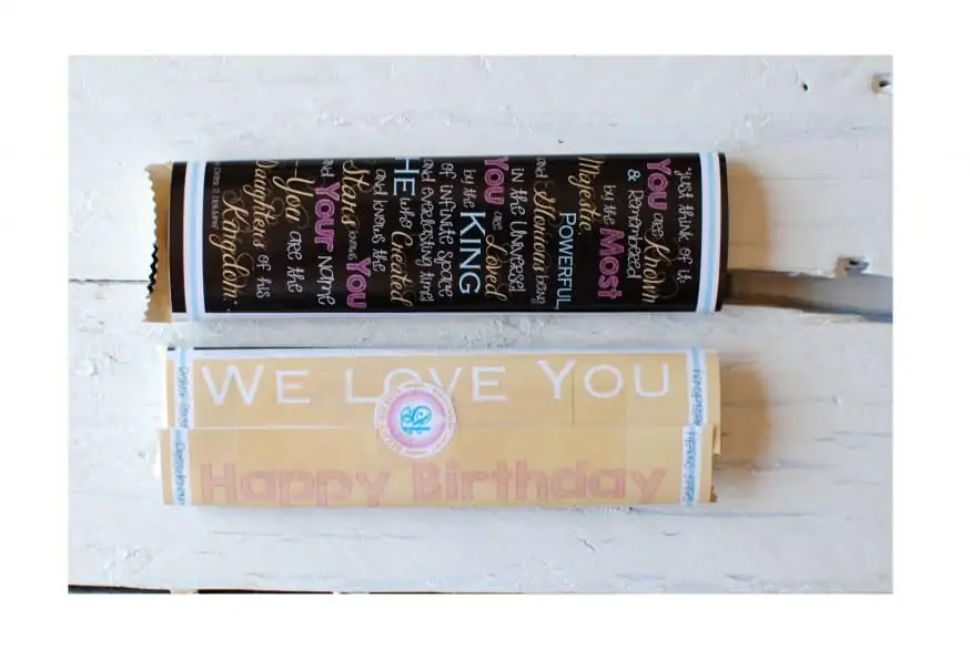 lds relief society birthday idea candy bar wrapper both sides