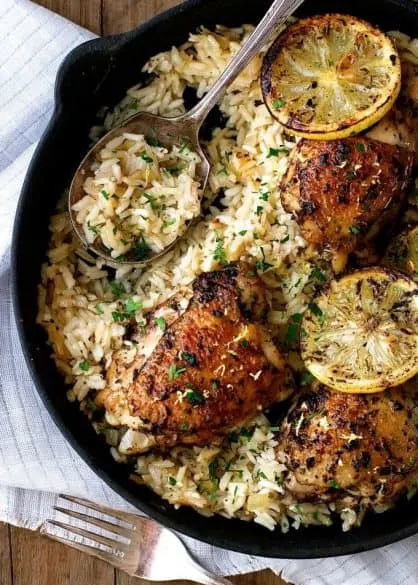 one-pot-greek-chicken-lemon-rice-overhead