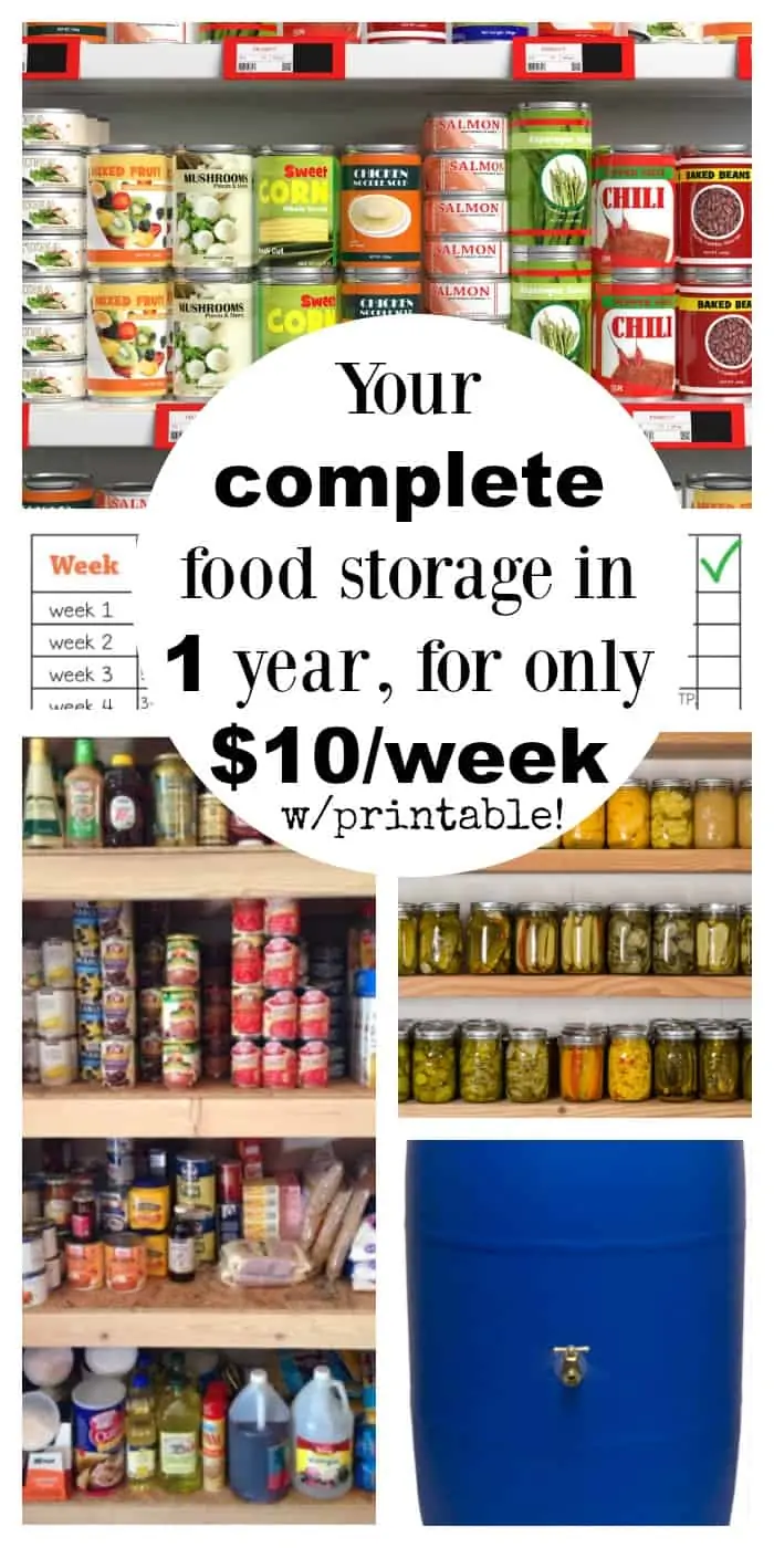 complete food storage in 1 year for under $10 per week, with a printable checklist! 