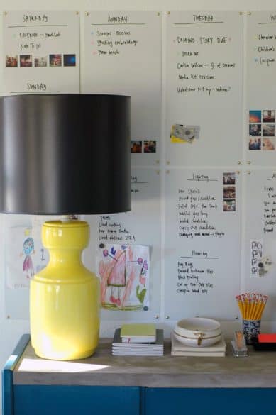 white boards, office, yellow lamp