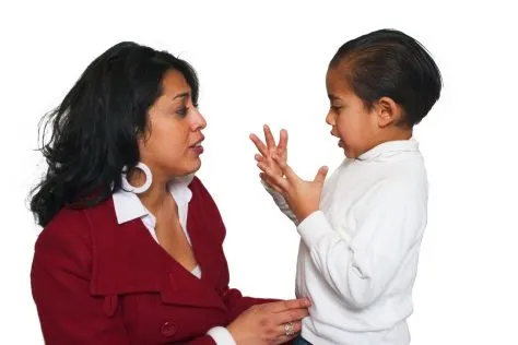 mom and child talking