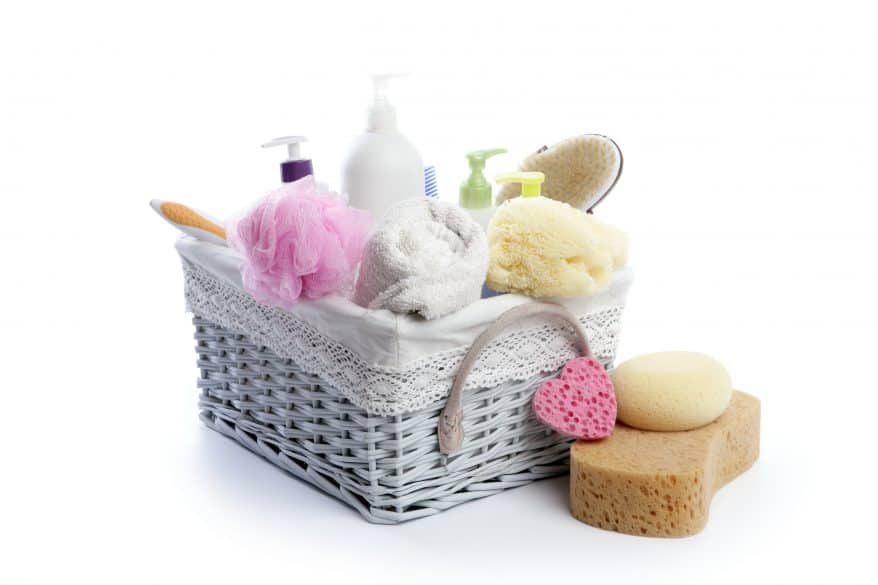 basket for house guests toiletries