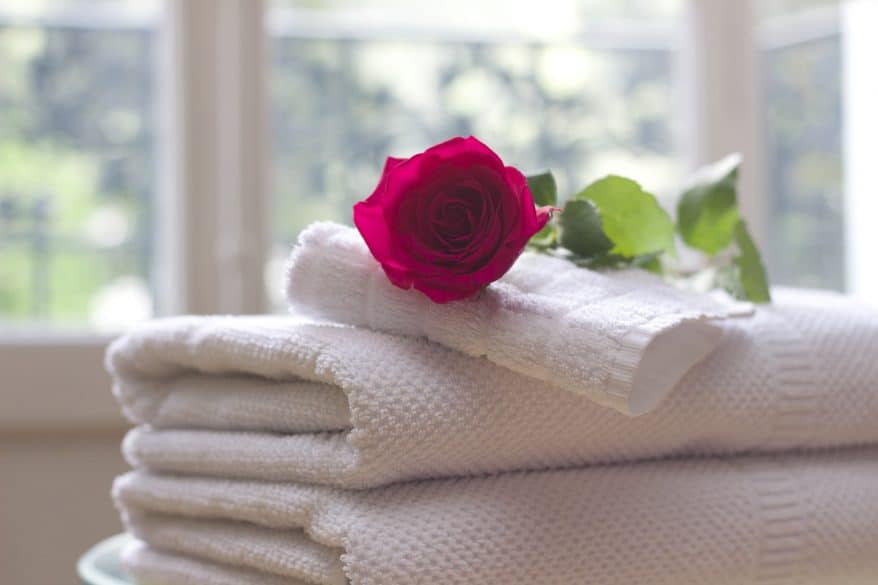 towels, rose, toiletries