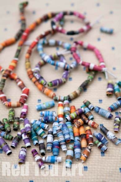 beads made out of magazine pages