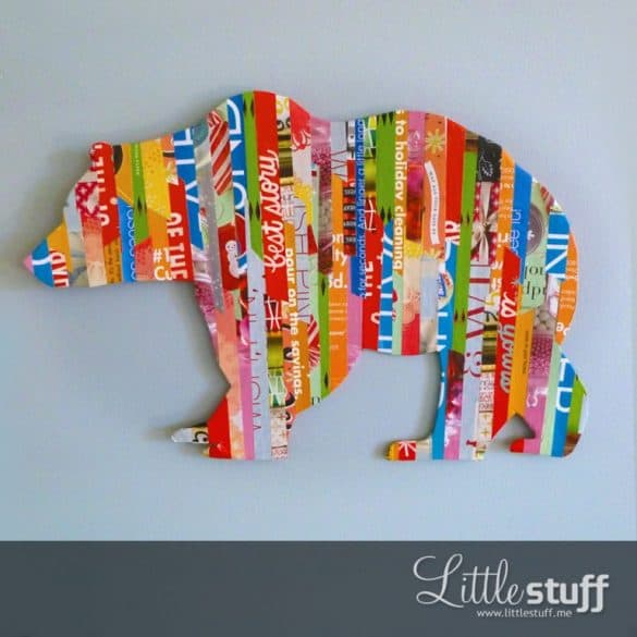 bear silhouette made from strips of paper 