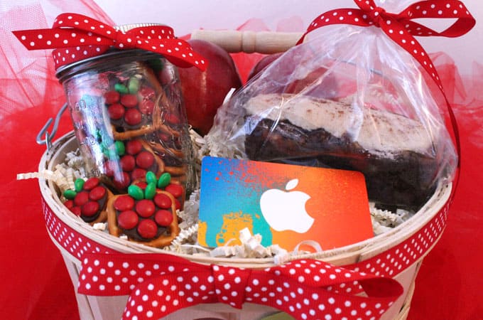 gift basket with ribbons and bows