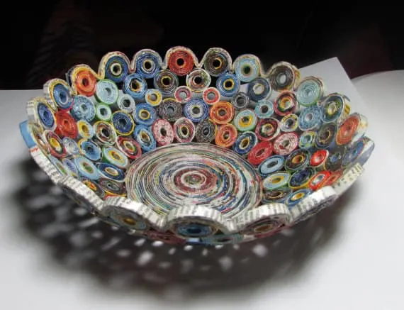 bowl made from rolled up magazine pages