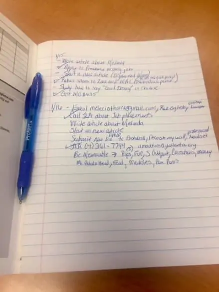 Work to do list in journal 