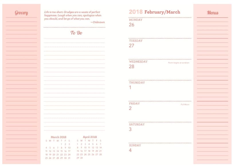 blank family calendar
