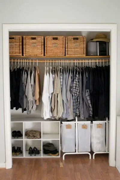 closet with baskets