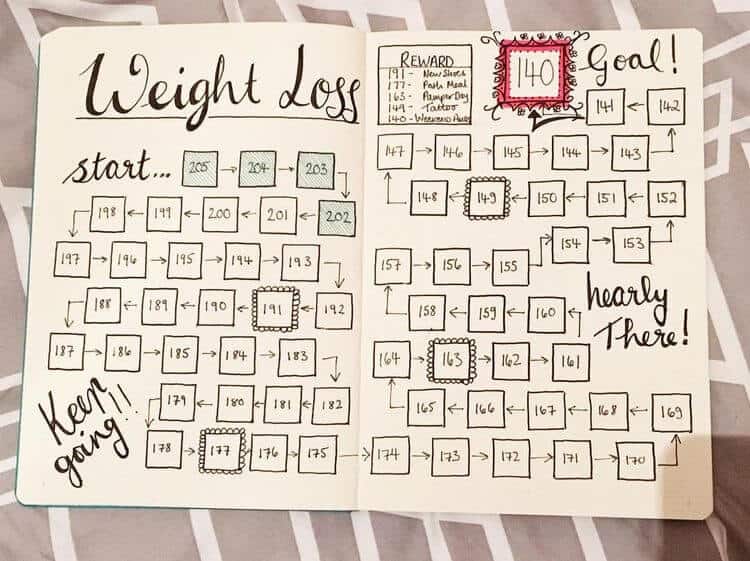 Bullet journal weight loss progress chart