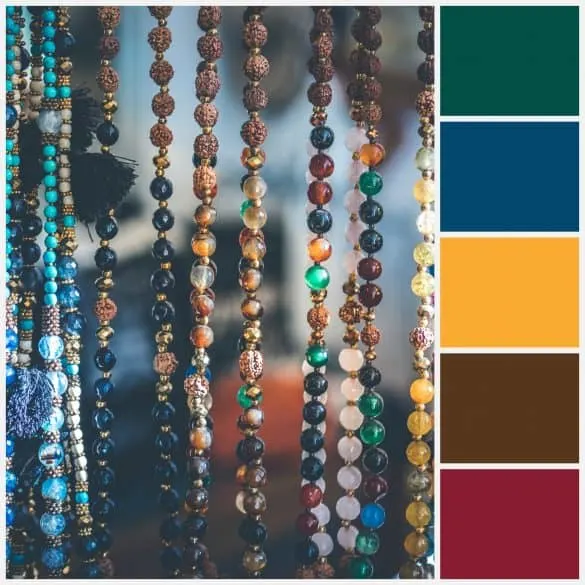 Jewel tones: Emerald, Dark Blue, Mustard, Brown, Dark Red