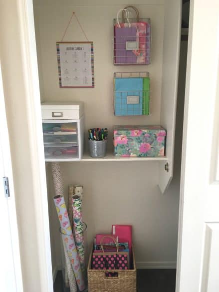 gift wrap organization closet