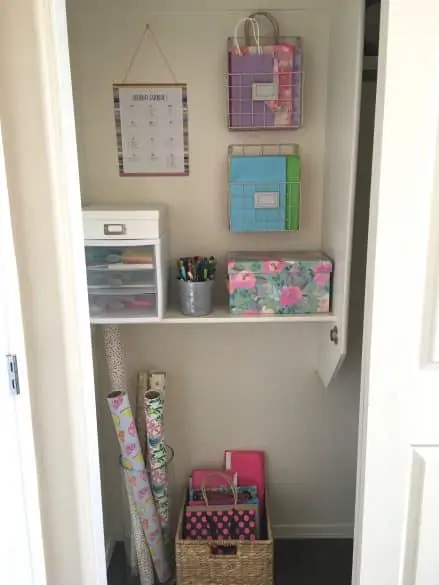 gift wrap organization closet