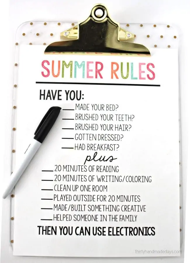 summer chore chart rules