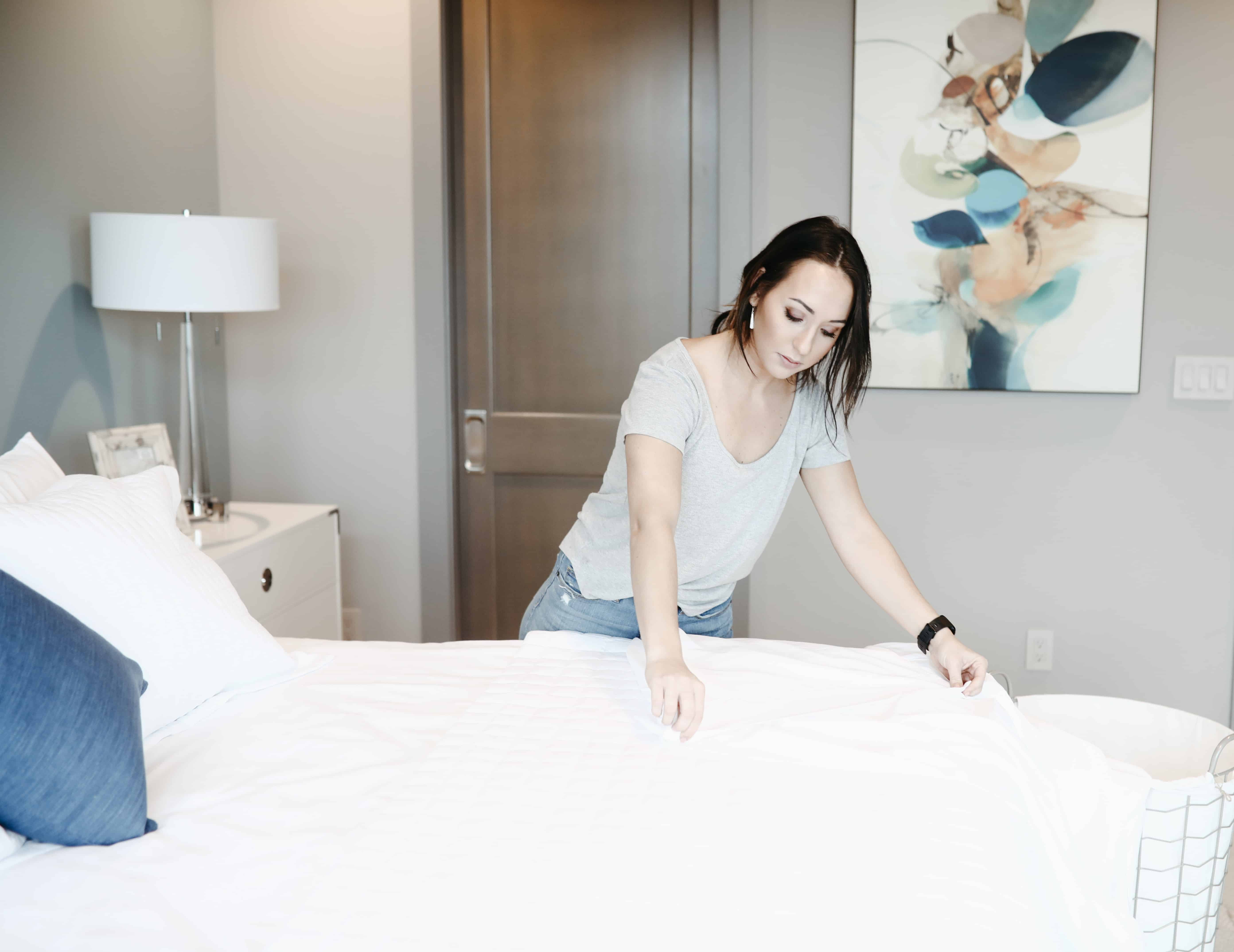 an organized master bedroom