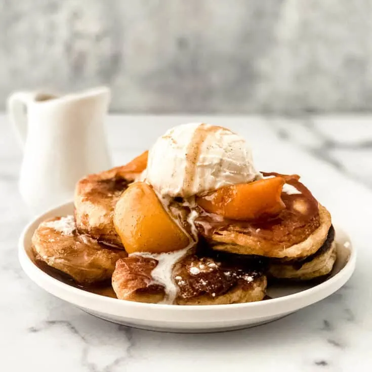 deep fried peach cobbler with biscuits