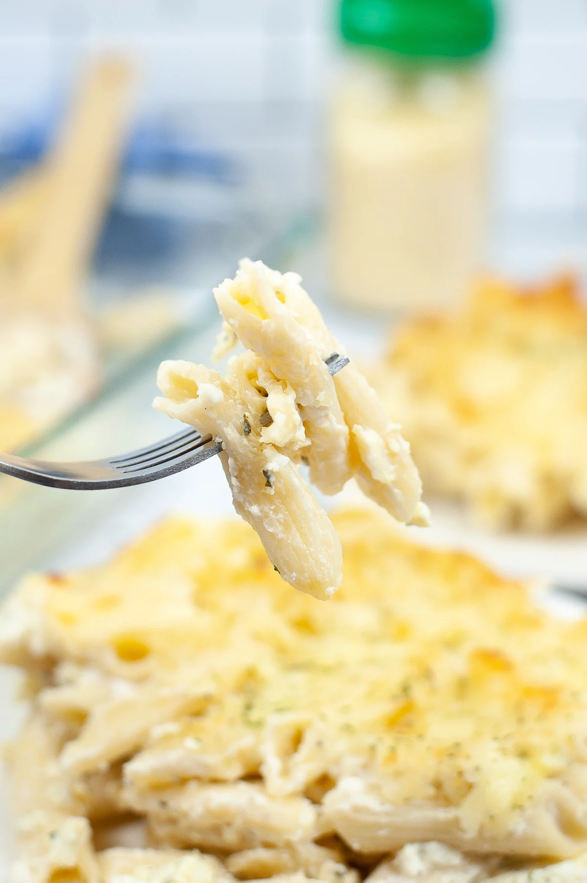 forkful of creamy pasta bake