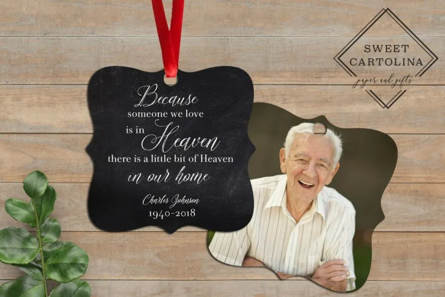 Christmas ornament with a saying and a picture of a person.