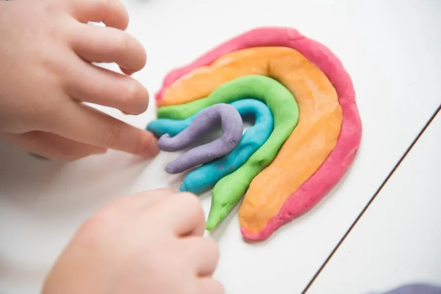 A rainbow made out of play dough.