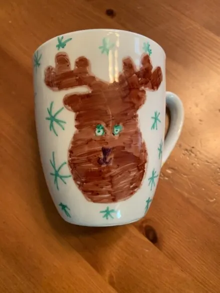 Rudolph mug traced and colored in with no dots.