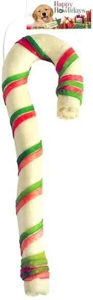 Rawhide candy cane dog bone.