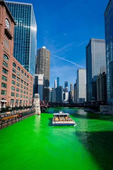 Chicago River dyed green. St. Patrick's Day Fun Facts