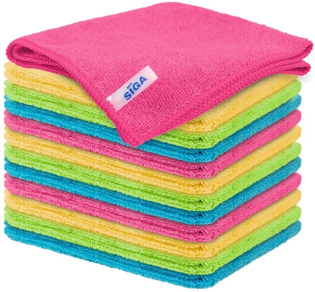 A stack of microfiber cleaning cloths.