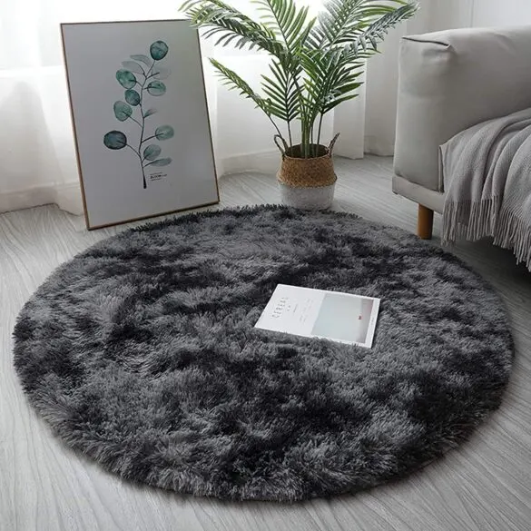 Circular fuzzy grey rug