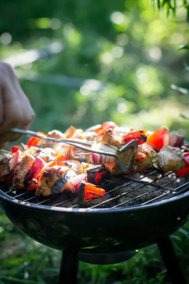 Kabobs on a grill.