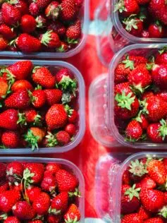 plastic containers with strawberries organize food storage containers