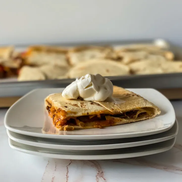 ground beef quesadillas made on sheet pan