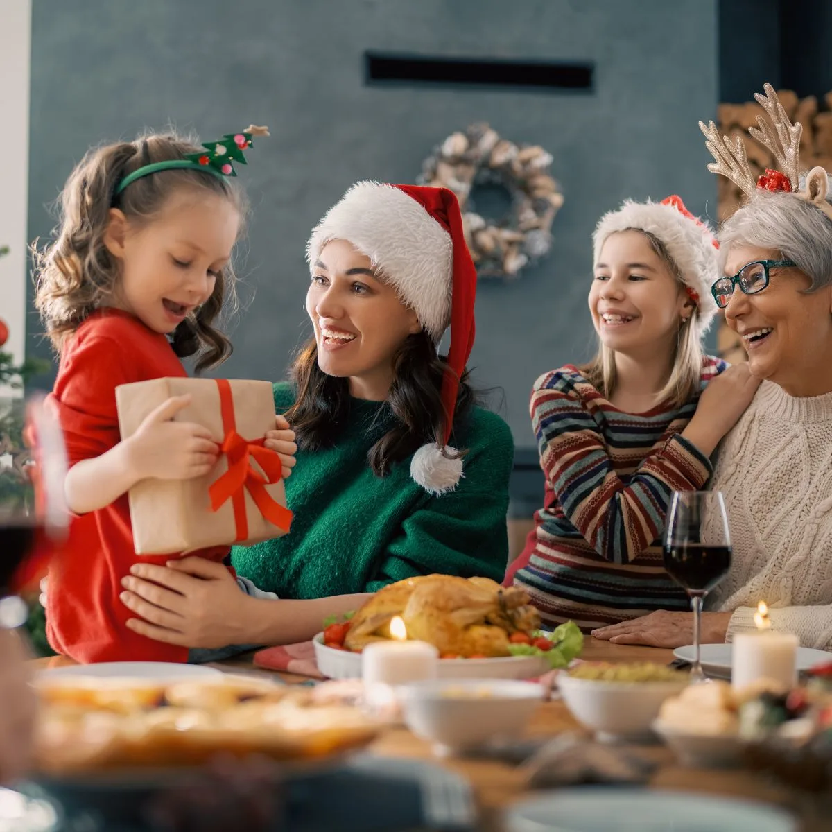 family celebrating christmas