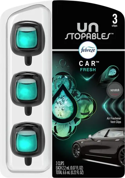 A package of 3 Unstopables Febreze car air fresheners.