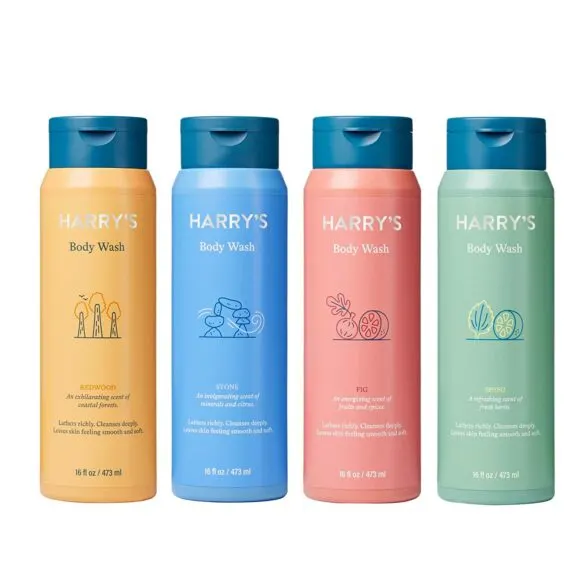 4 variety bottles of Harry's body wash