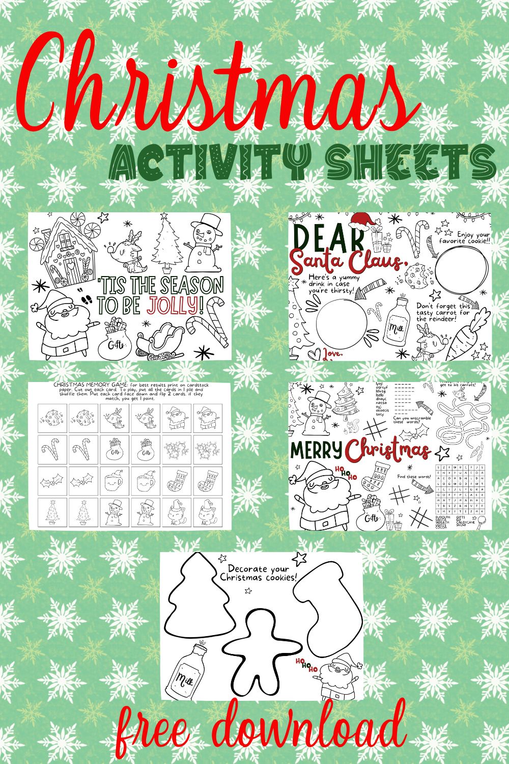 pinterst pin about free christmas activity sheets