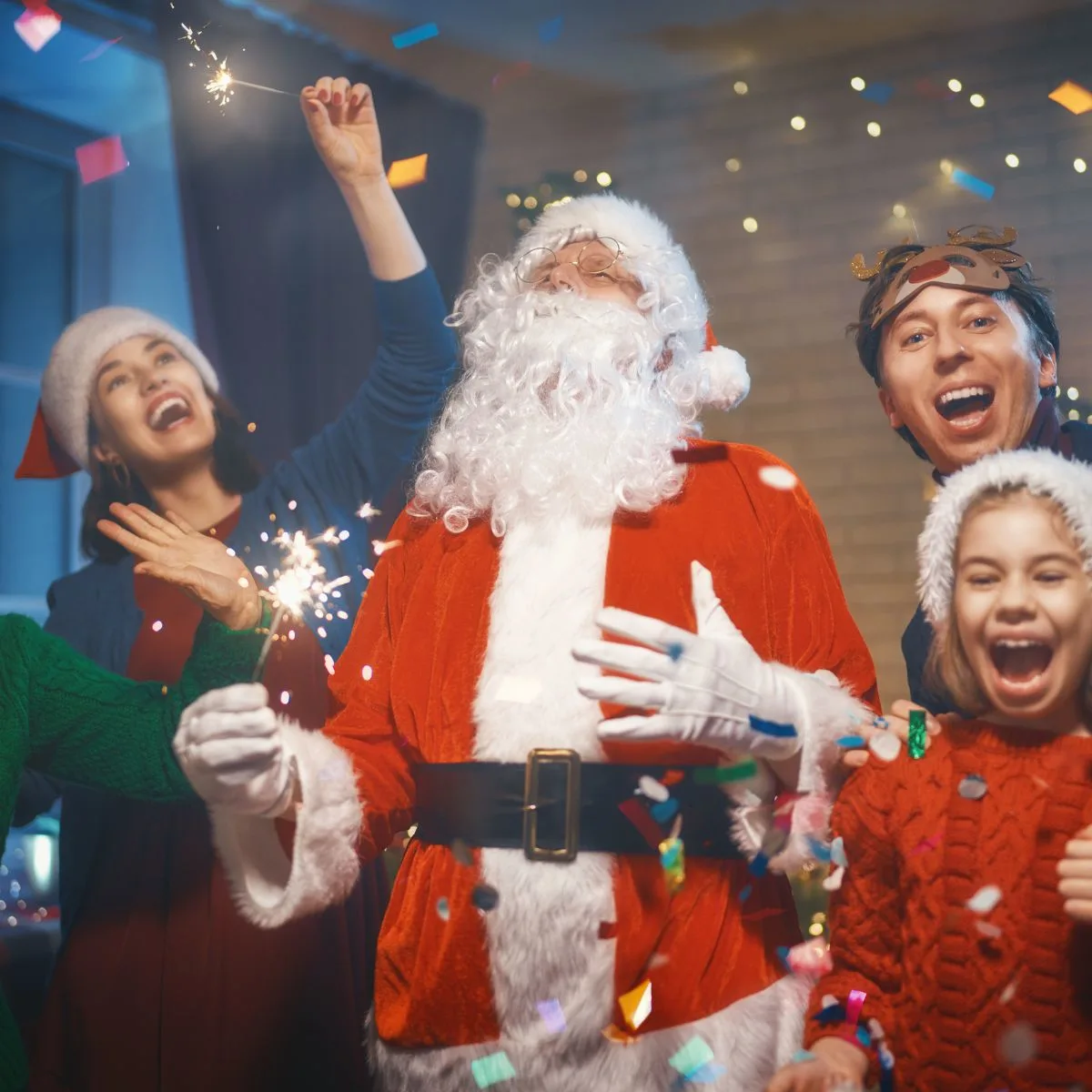 Santa playing games with family