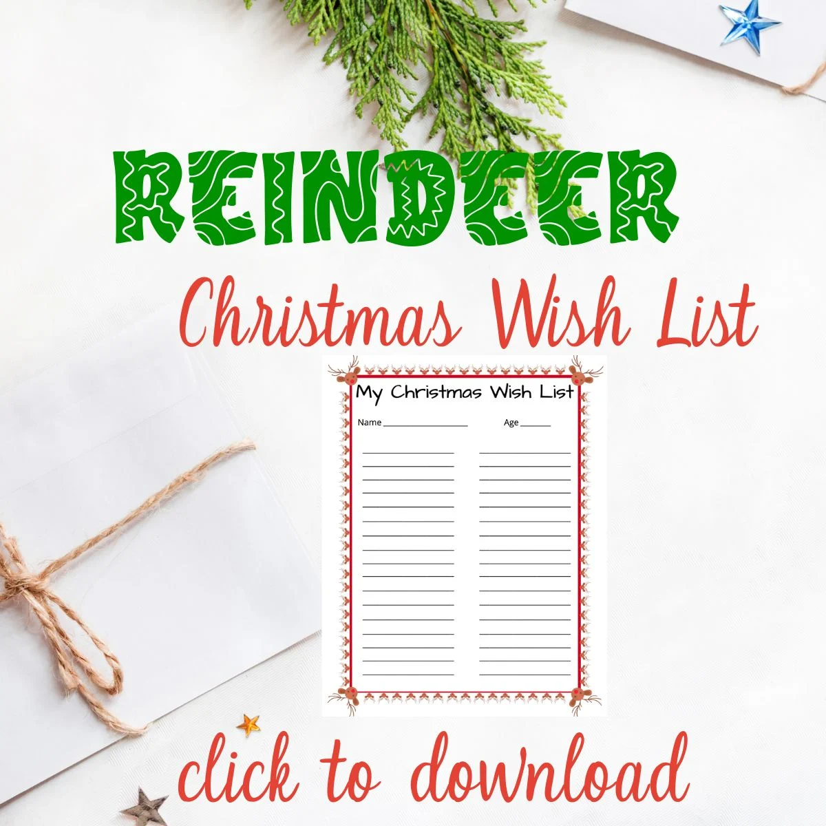 printable Christmas wish list with reindeer