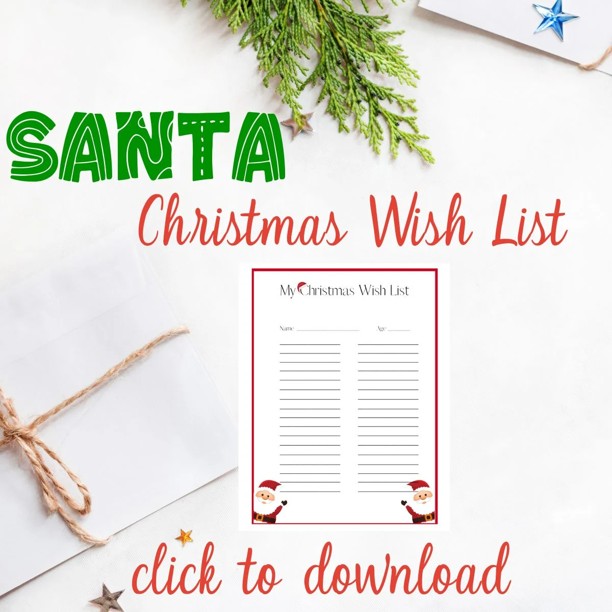 printable Christmas wish list with Santa