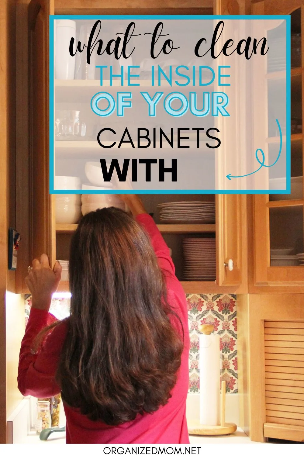 pinterest image for cleaning inside of cabinets