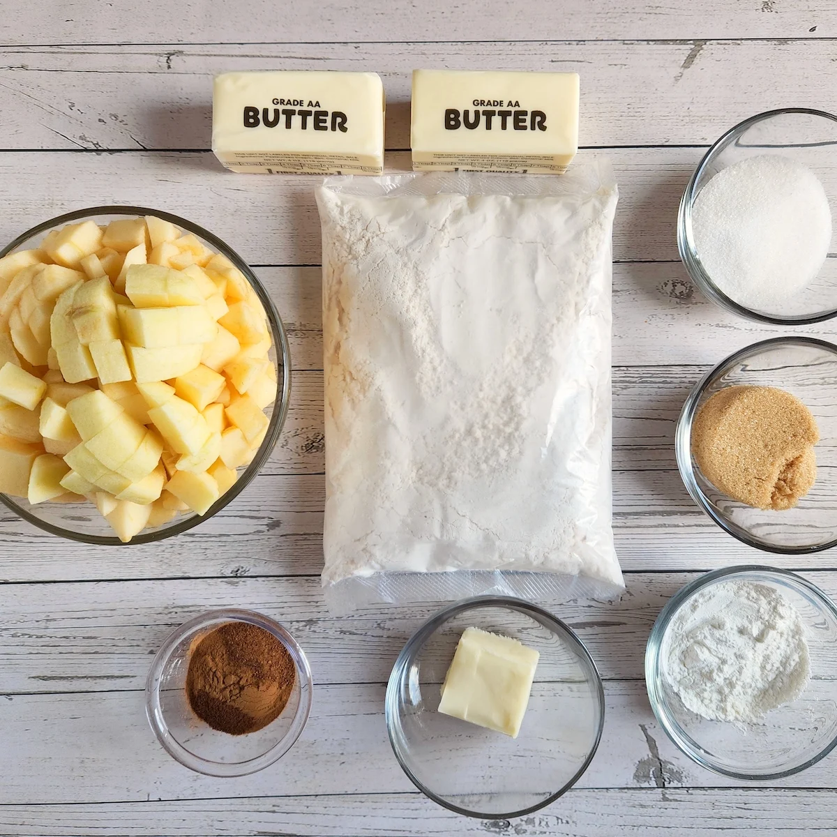 ingredients for apple cobbler recipe made with cake mix