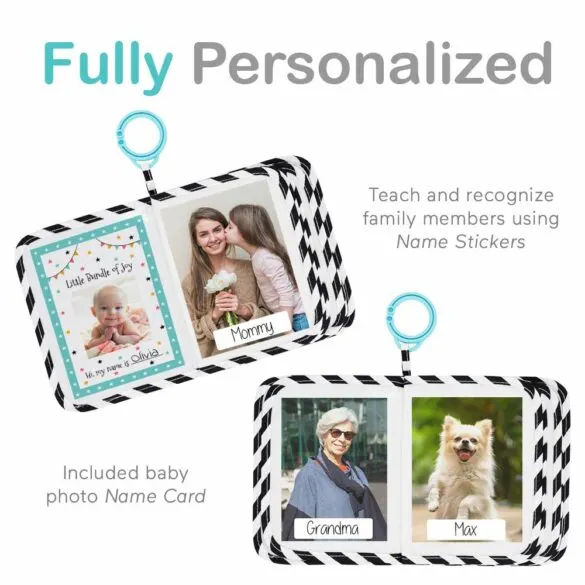 A baby book with personalized pictures in it