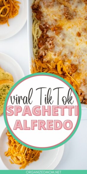 Pinterest pin about viral baked spaghetti alfredo