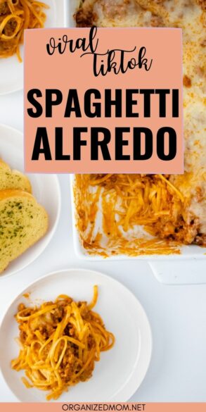 Pinterest pin about viral baked spaghetti alfredo