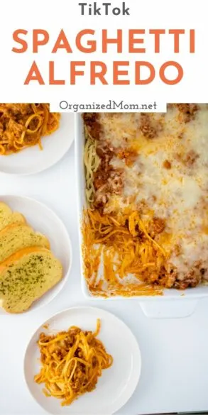 Pinterest pin about viral baked spaghetti alfredo