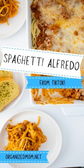 Pinterest pin about viral baked spaghetti alfredo