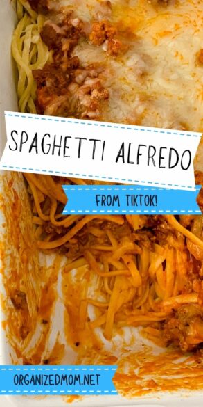 Pinterest pin about viral baked spaghetti alfredo