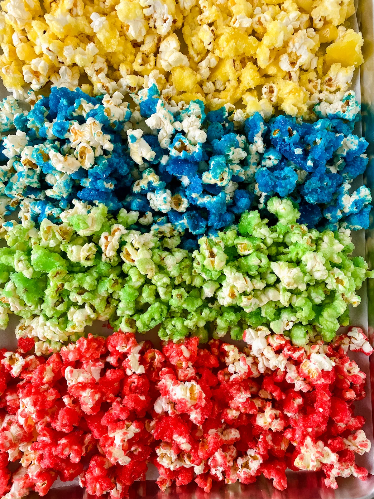 candied popcorn in four colors